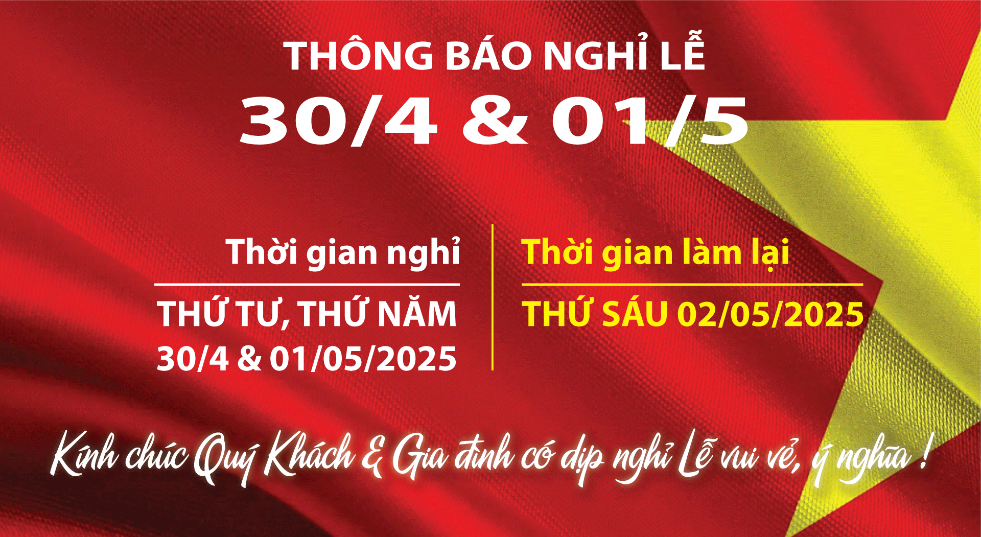 Lịch nghỉ  Lễ 30/4 và 01/5