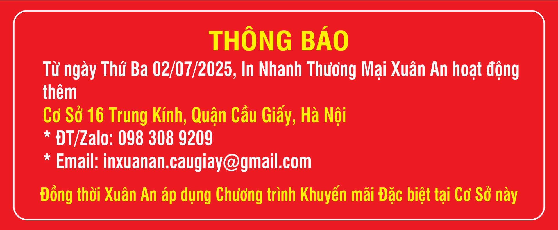 Hoạt động thêm In Nhanh Xuân An 16 Trung Kính