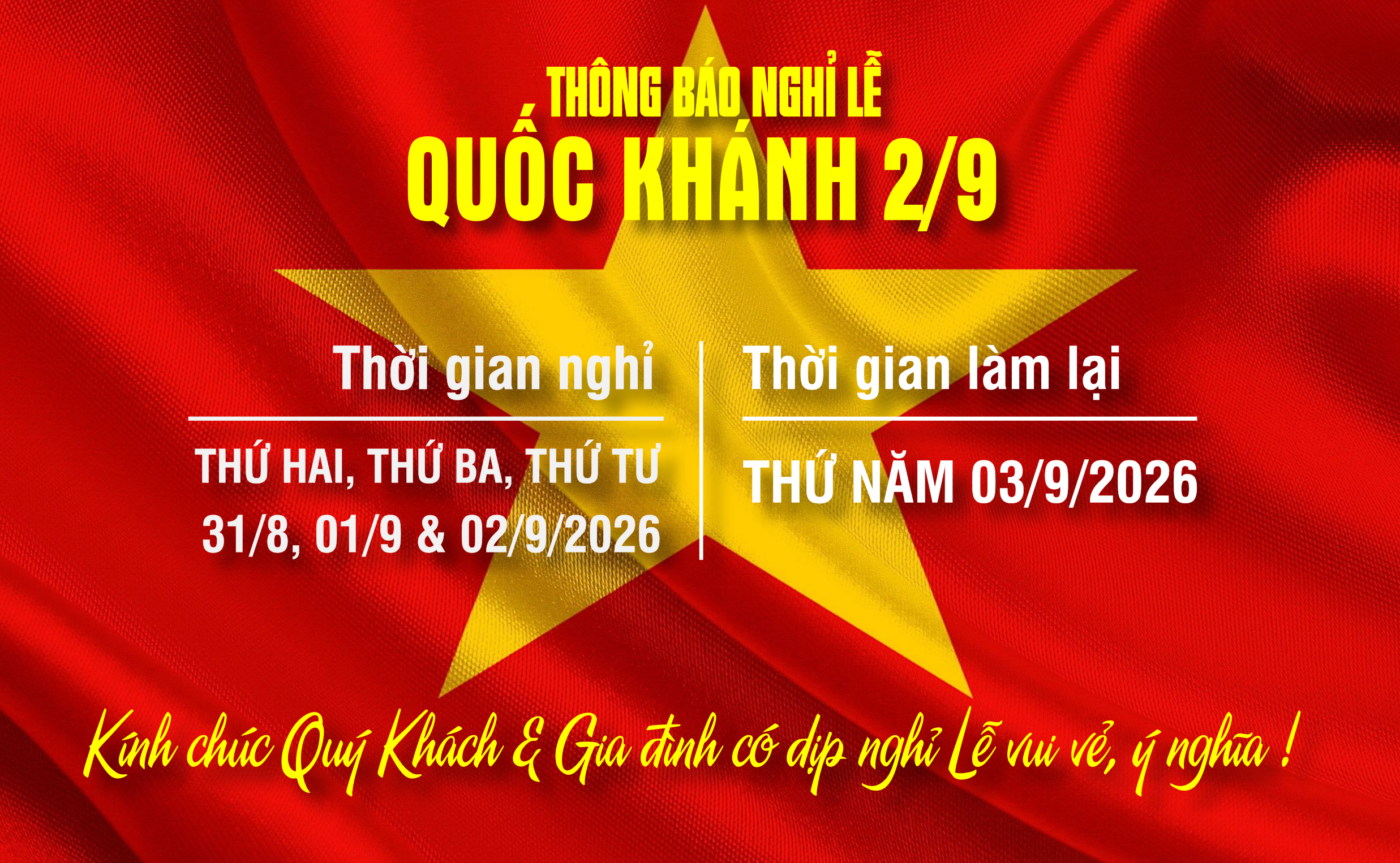 Lịch nghỉ Lễ Quốc Khánh 2/9